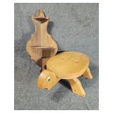 Turtle stand, and wall shelf (both wood)