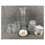 Glass vases/cookie jar & impressions plate