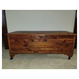 Vintage hand crafted wooden chest on wheels