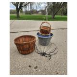 Flower baskets and planting pots.