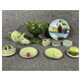 Handmade glass tea set & vintage depression glass