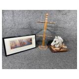 Glass horse decor, painting and wood decor