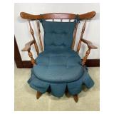 Wooden rocking chair w/green back and seat cushion