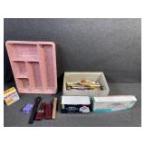 organizer, pencils, pens & envelopes