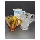Fostoria Amber Coin Pitcher, Cut Glass Pitcher,