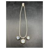Blue Moon Stone Necklace and Clip Earrings