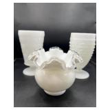 Vintage Milk Glass Silver Crest Candy Dish