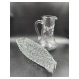 Etched Floral Water Pitcher, LG Clear Daisy and