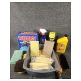 Motor Oil, WD-40, Trash Bags, brushes, snonges