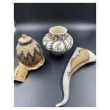 Native American Pottery and Herb Basket
