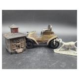 Car Bank, Cast Iron Bank, Pewter Dog Knick Knack