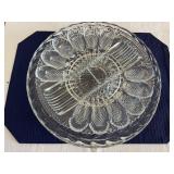 Glass cake pedestal platter, Deviled eggs/relish