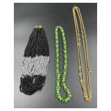 Seed Pearl Necklace, Green Glass Bead Necklace
