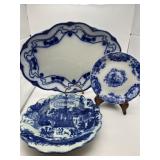 Flow Blue Platter, Saucer, and plate