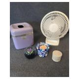 Desk fan, Kleenex holder, and more