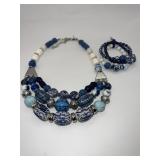 Blue Multi Shi Bid Necklace and Bracelet