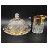 Vintage Cut Glass Patterned Butter Dish and