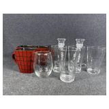 Red Mugs(3), Candle Holders(2), Drinking