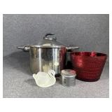 Stainless Steel Pot, Red Glass Pot