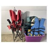 Tub of Used Life Jackets & A Lawn Chair