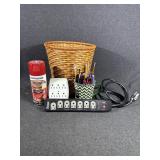 Wicker Basket, Power Strip, Pens and Pencils