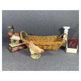 Basket, Chicken Figurine, Duck Figurine, Small