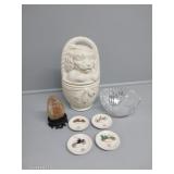 Bisque Cookie Jar " Dog in Basket", Mikasa Crystal
