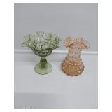 Fenton Green Ruffled Edge Compote