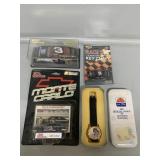 Dale Earnhardt matchbox cars, key chain, and