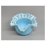 Fenton Blue Satin Open Edge Basket Bowl