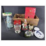Wooden Box, Christmas Village Pieces,  Christmas
