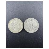 1942 & 1944 Walking Liberty Silver Half Dollars