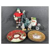 Christmas Village Trees, Snowman Figure, Plates(2)