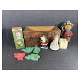 Wooden Box, Christmas Ornaments, Bear Figure, D