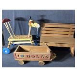 Wooden Bench, Doll Wagon, Wooden Pull Giraffe