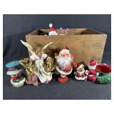 Wooden Box, Snowman Figures, Angel Figure, Santa