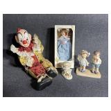 Porcelain Windup Musical Clown doll and others