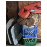 Life Vest, Plastic Crates, Bucket