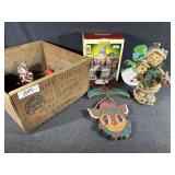 Wooden Box. Snowman Figures, Christmas Village