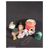 Dalmatian Trash Can , Ceramic Elf Figurine