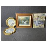 Cottage and Swans Painting Art