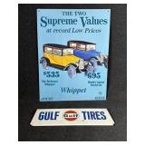 Gulf Tires Tin Sign, Whippet Car Sign