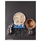 Sweing Kit, Wicker Basket, Metal Cups, Hair Clips