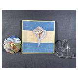 Hand Painted Saw Blade Clock, Sea Shell Platter