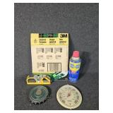 WD-40, Laser Level Pro, Thermometer, Sandpaper