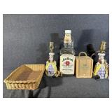 Jim Beam Bottle, Basket, Figural Table Lamps (2)