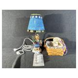 Christmas Bear Table Lamp, Basket, Light Bulb