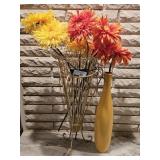 Metal Floral Holder, Tall Yellow Vase