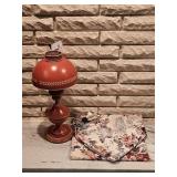 Red Metal Oil Lamp Style Light, Floral Table
