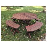 Round Wooden Outdoor Table with 4 Benches